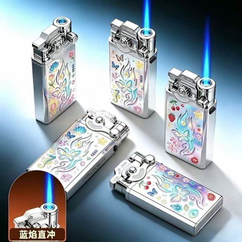 High-end metal windproof blue flame lighter, men's gift, personalized engraving, suitable for home use, wholesale High-end metal windproof blue flame lighter, men's gift, personalized engraving, suitable for home use, wholesale