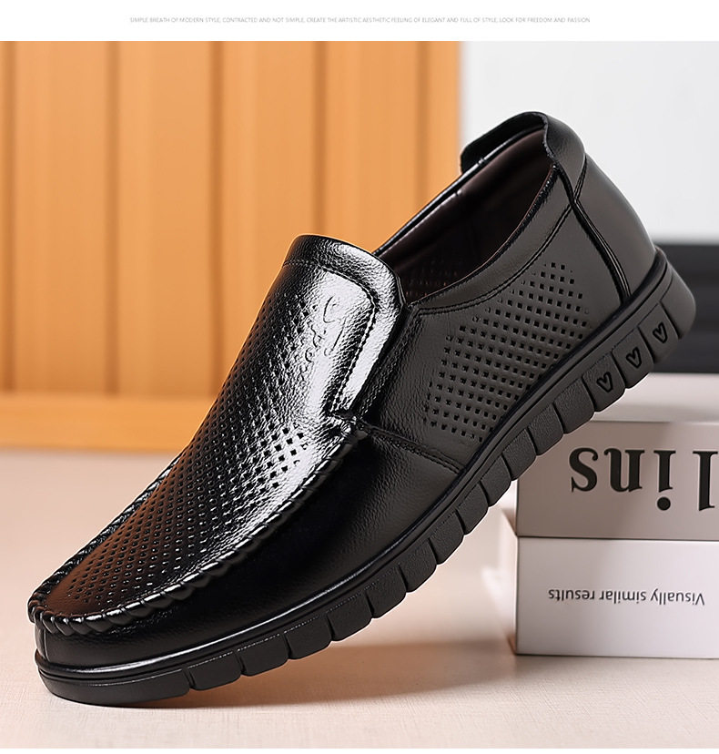 Dép sandal nam da bò thật thoáng khí lỗ rỗng, đế cao 1-3 cm, kiểu mùa hè — nâu, đen chi tiết 18