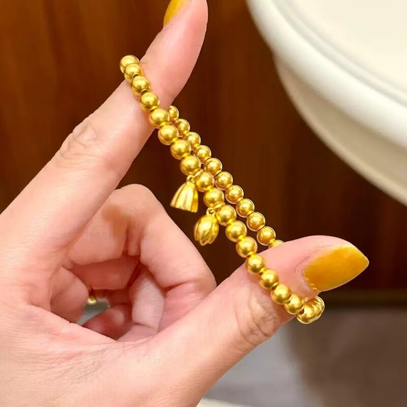 Traditional Craftsmanship: Two Generations of Joy - Lotus Pod Gold Bead Bracelet, Sand Gold Jewelry, Simulated Gold Color, Wedding Gift Bracelet Traditional Craftsmanship: Two Generations of Joy - Lotus Pod Gold Bead Bracelet, Sand Gold Jewelry, Simulated Gold Color, Wedding Gift Bracelet
