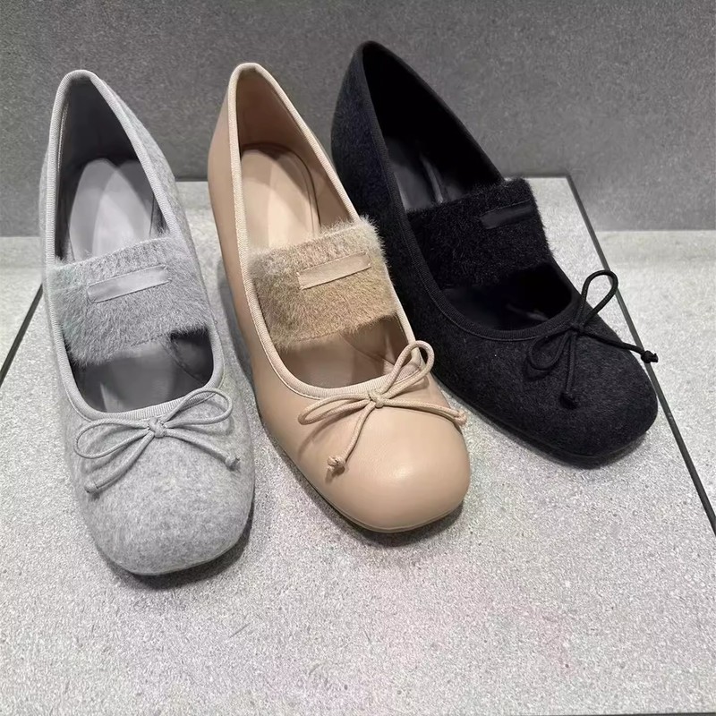 Chengmeizu Fashion Women's Shoes 25 Winter New Style 60580321 Thick High Heel Bow Mary Jane Shoes Flats