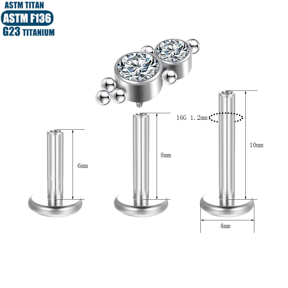 Silver pointed spike labret stud material detail