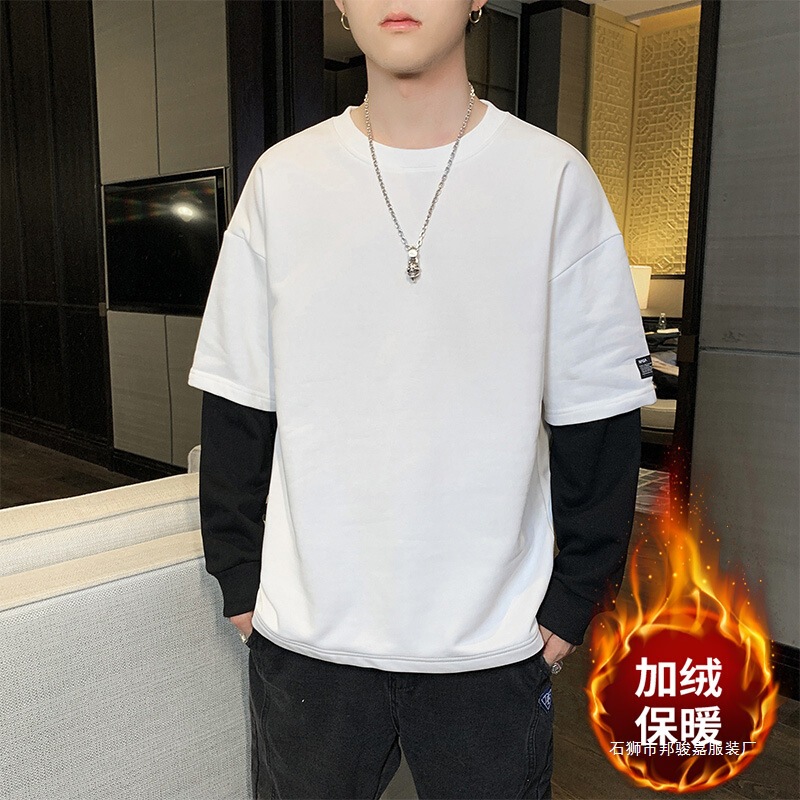 Cross-Border Foreign Trade Sweatshirt Men's Japanese and Korean Trendy Brand Fake Two-Piece Foreign Trade Men's Clothing Aliexpress Basic Cotton Top Cross-Border Foreign Trade Sweatshirt Men's Japanese and Korean Trendy Brand Fake Two-Piece Foreign Trade Men's Clothing Aliexpress Basic Cotton Top