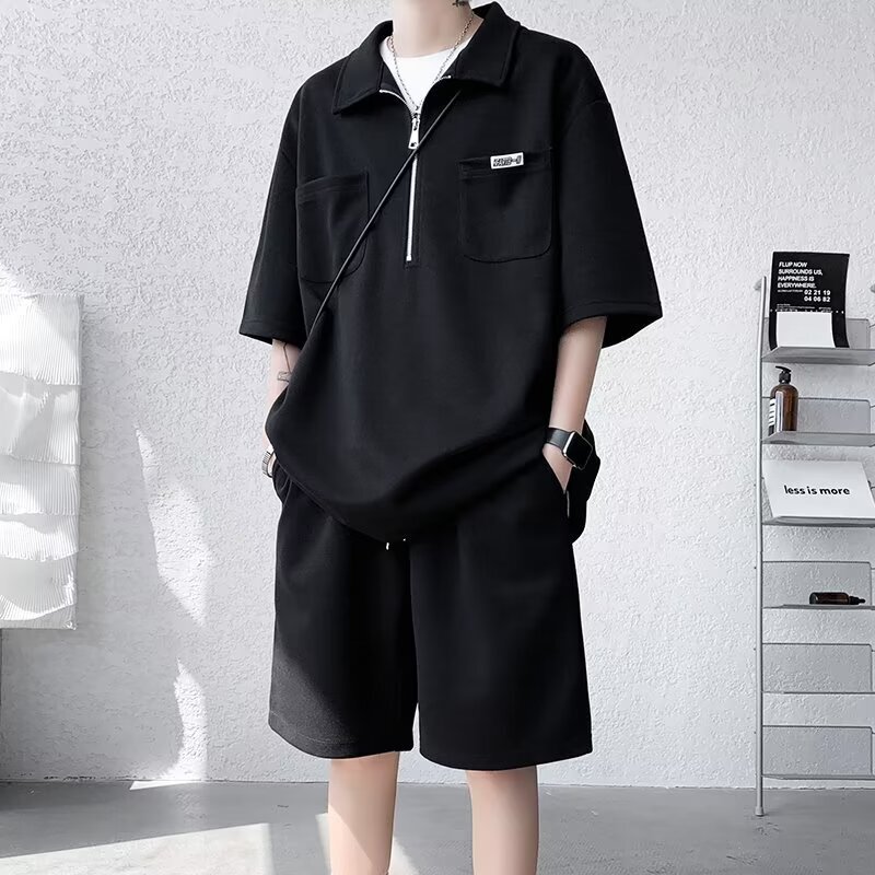 Casual Polo Shirt Short-sleeved T-shirt suit Men's Summer Fashionable Fat plus size Loose Sports Collocation Set
