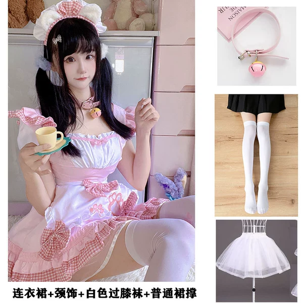 868 powder+skirt+white socks+neck decoration