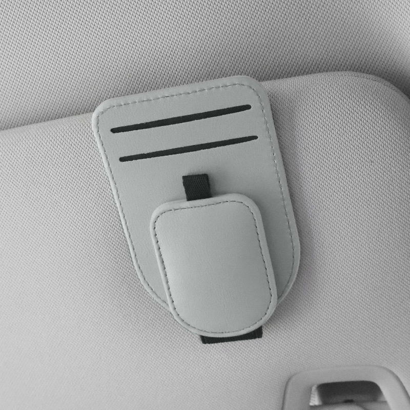 Car-Mounted Glasses Clip, Pvc Leather Glasses Holder, Multi-Functional Storage for Receipts and Documents, Car Sun Visor Sunglasses Clip
