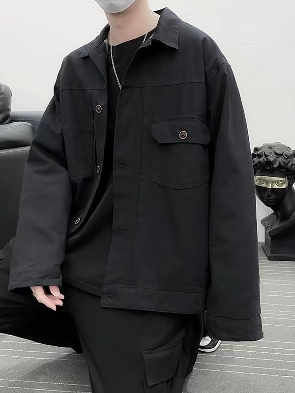 Chaqueta retro simple para hombre, color sólido casual japonés, chaqueta de pareja de manga larga suelta y versátil, ropa interior de moda