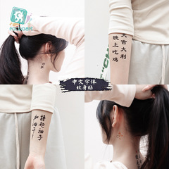 Cross-border supply waterproof trendy Chinese character fresh tattoo sticker, internet celebrity Chinese short phrase text fun tattoo sticker
