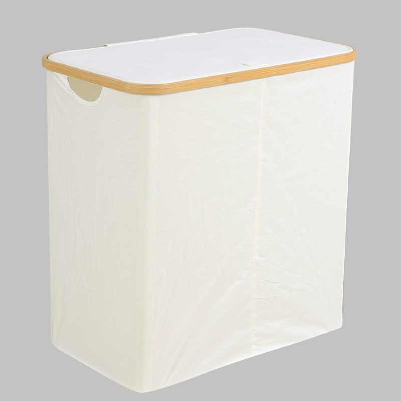 Cesta de ropa sucia transfronteriza con bolsillo interior con cubierta de bambú y madera plegable Cesta de almacenamiento de ropa sucia Cesta de ropa sucia
