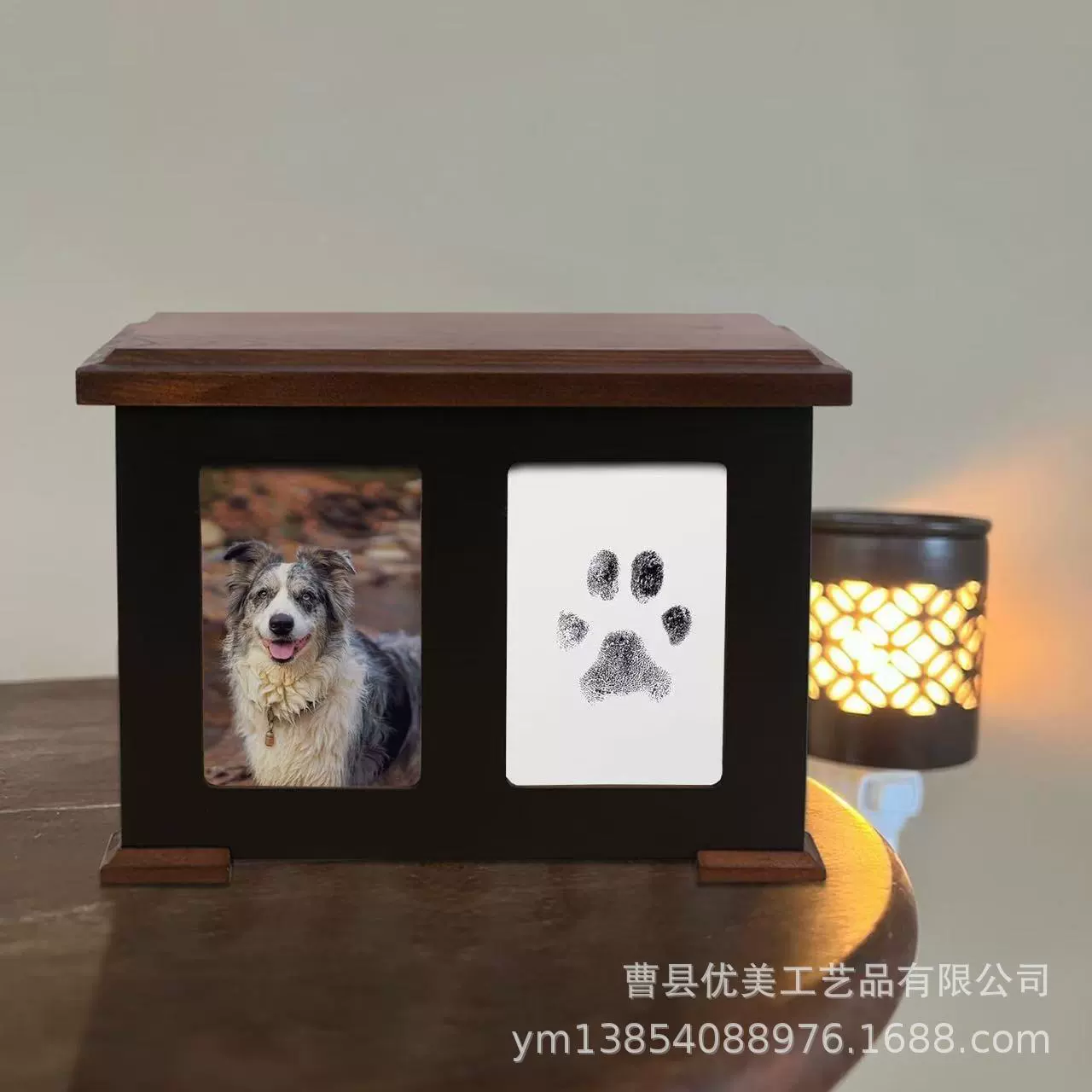 Кросс-бордерная урна для питомцев из массива дерева с фоторамкой и чернильной подушечкой, мемориальная коробка для маленьких животных, урна для собак