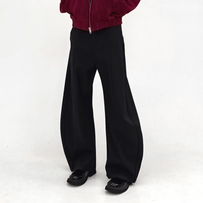 Curved-Leg Pants with Three-Dimensional Tailoring, Wide-Leg Two-Tone Dress Pants, Solid Color Loose Casual Pants, Versatile, Comfortable, High-Waisted, Trendy