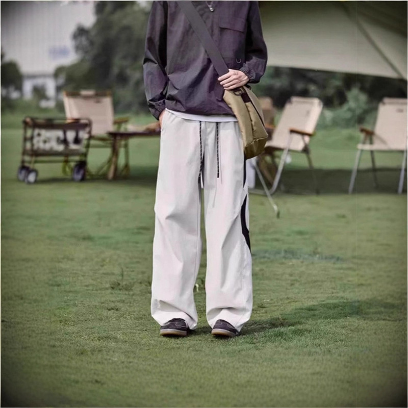 Outdoor Color-Block Straight-Leg Sweatpants for Men, New Trendy Brand Loose Drape Versatile Casual Pants for Spring and Autumn