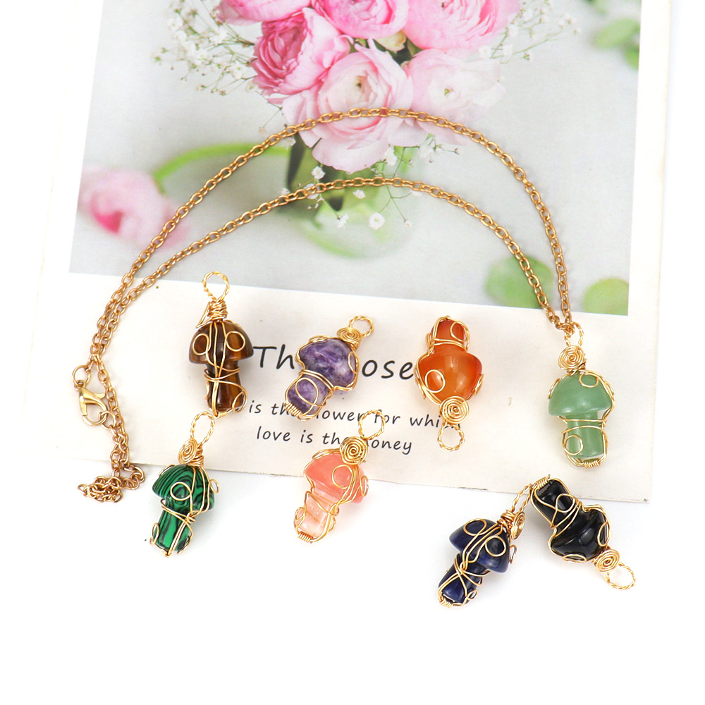 Daily Occasion natural stone Material Simple Style Mushroom Natural Stone Handmade Pendant Necklace 1 Piece