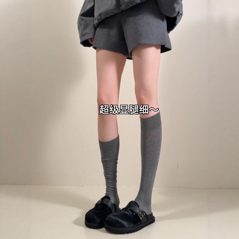 春秋季miu系堆堆袜子女日系灰色小腿袜学院风长筒袜简约百搭棉袜|undefined