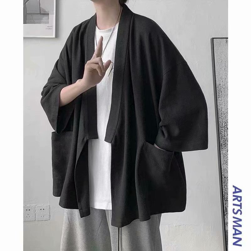 Three-point Sleeve Shirt Men's Summer Thin Japanese-style Half-sleeve Shirt Korean-style Loose Casual Sun-proof Shoulder-drop Cape Jacket Three-point Sleeve Shirt Men's Summer Thin Japanese-style Half-sleeve Shirt Korean-style Loose Casual Sun-proof Shoulder-drop Cape Jacket