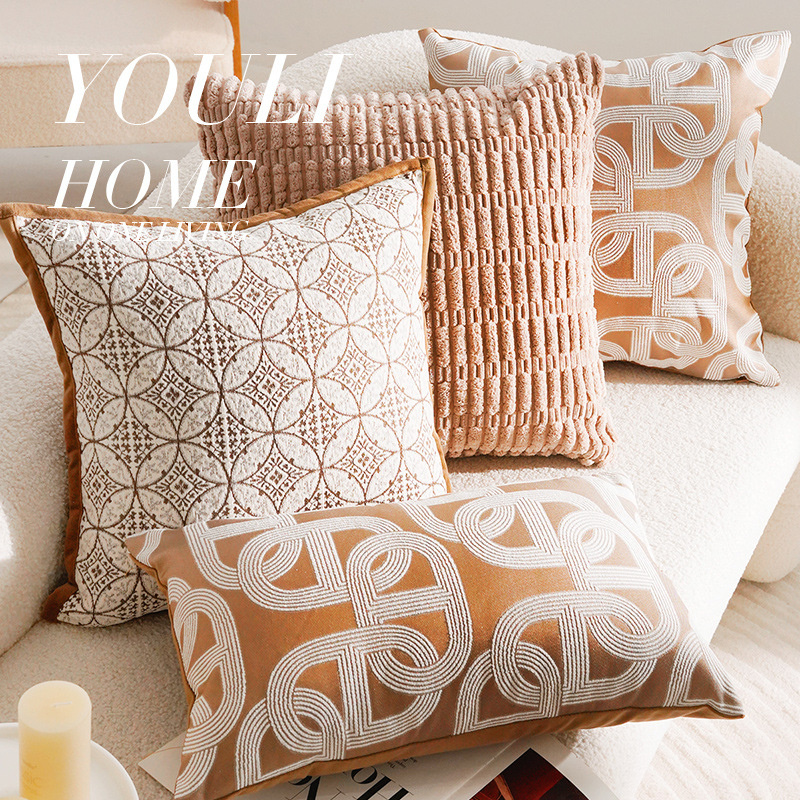 Caballo francés marrón de alto nivel abraza almohada funda ventana flotante sofá sala de estar lujo ligero almohada de cintura almohada de cabecera con núcleo