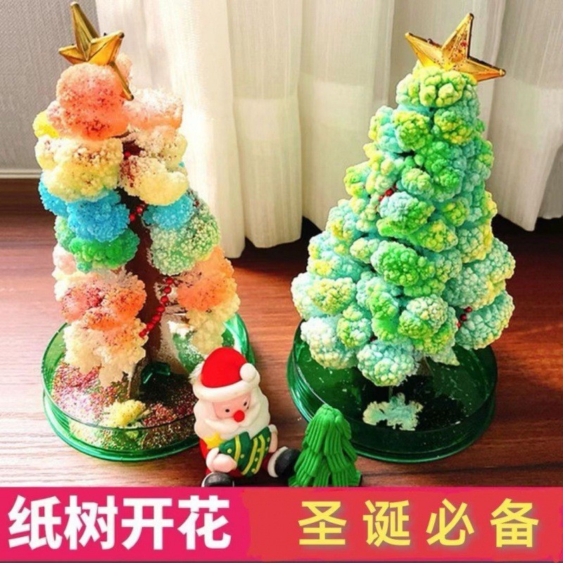 árbol de Navidad mágico árbol de papel floreciente crecimiento mágico árbol de cristal para niños DIY juguetes experimentales científicos