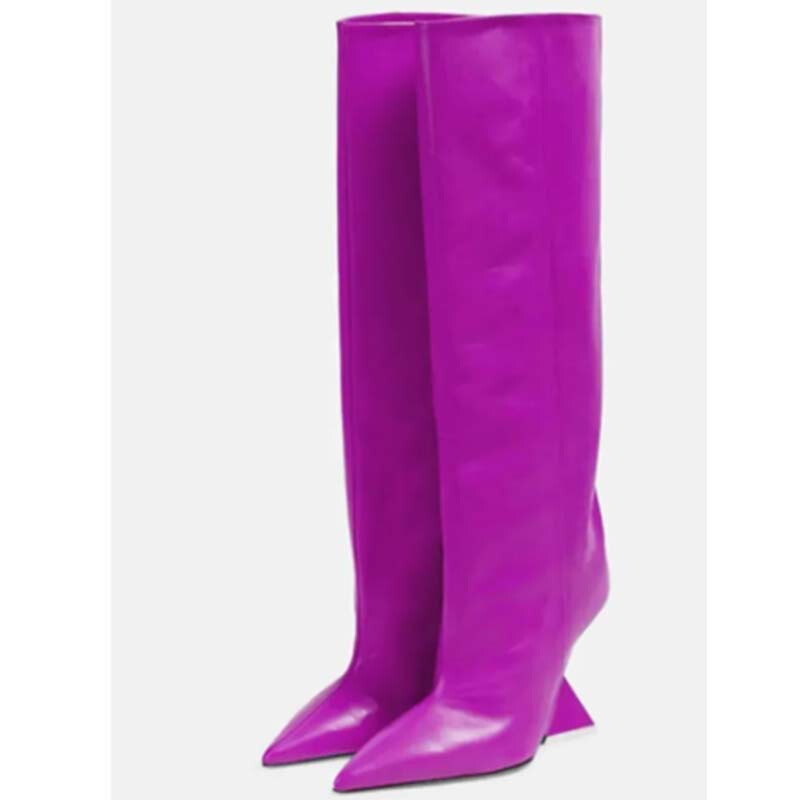 2026 Winter New European and American Style Runway Pointed Toe Irregular Heel High-Heeled Fashion Large Size Knee-High Women's Boots