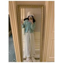 灯芯绒碎花阔腿裤女秋冬保暖新款加绒加厚设计感花边减龄休闲裤子