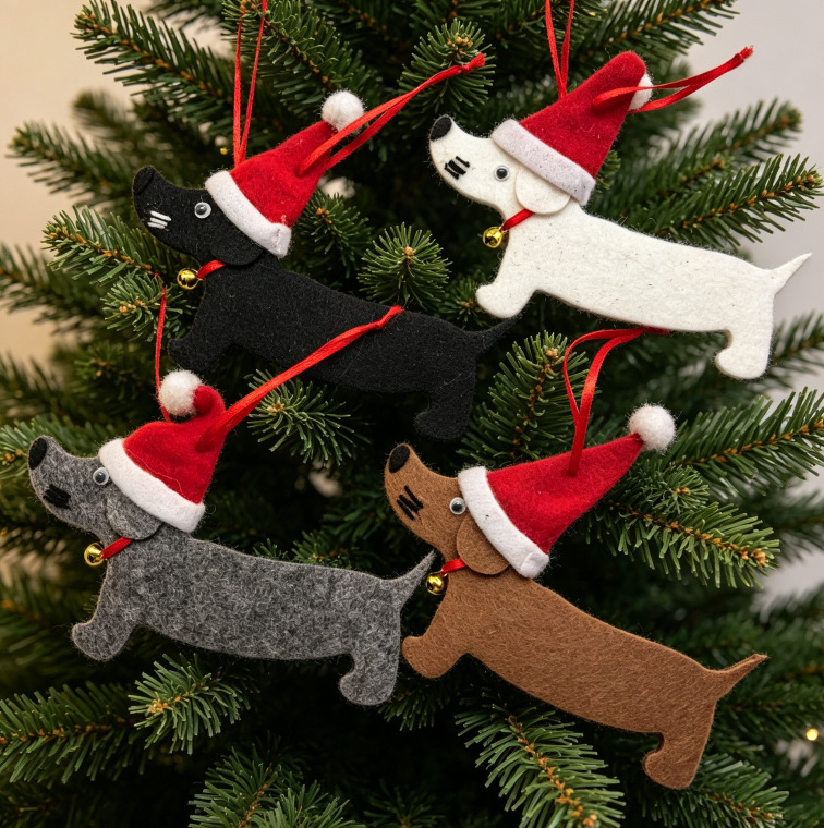 SGS en stock salchicha perro fieltro regalos de Navidad decoración fiesta adornos lindos colgantes