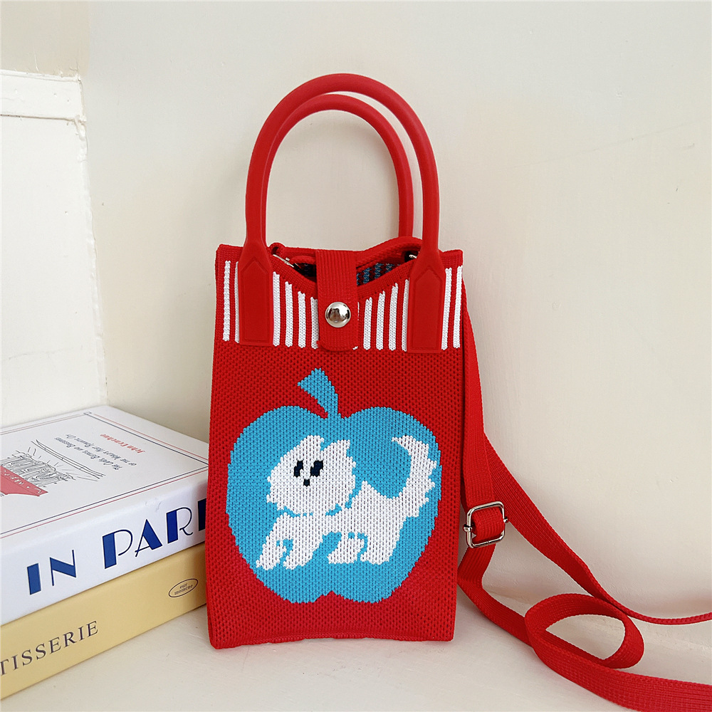 108g Weight Polyester Lining Material Buckle Closure Type Top Handle Strap Type Handbag Bags Type Casual, Daily Occasion Knit Material Cat Pattern All Seasons Season Women's Gender Vintage Style, Classic Style Style Bucket Shape Small Size Women's Small Knit Cat Vintage Style Classic Style Bucket Buckle Handbag 12