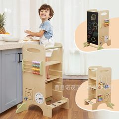 子供用学習タワー無垢材家庭用洗面台スツール立ちスツール6イン1ベビーダイニングチェア折りたたみスツール