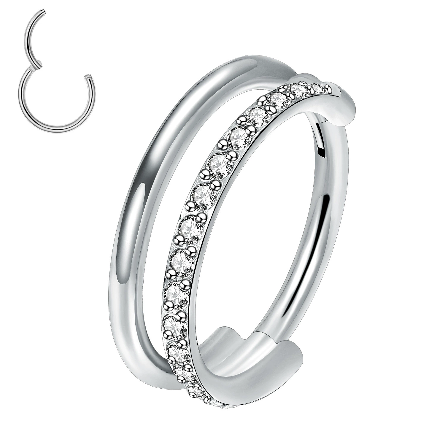 G23 titanium double ring seamless zircon nose decoration double ring perforated ear bones Europe and America popular human puncture crown