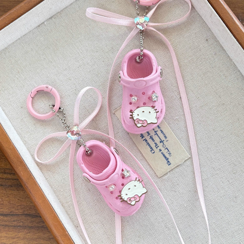 Real Shot of Korean Style Ribbon Slippers Kt Cat Pendant Bag Keychain Ballet Style