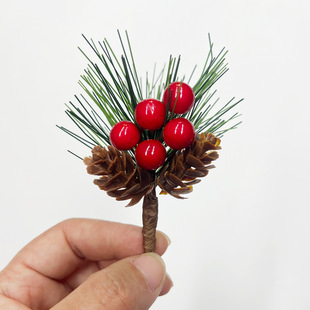 Cross-Border Christmas Pine Needle Decoration Christmas Gift Box Decoration Pine Branch Simulation Pine Cone Red Berry Cuttings Decorative Ornaments