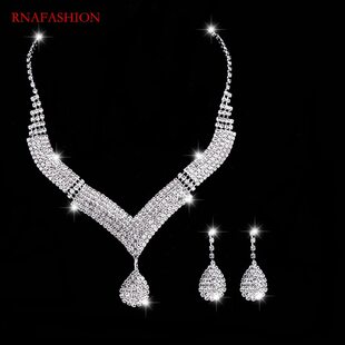 European and American brides wedding jewelry necklace women's earrings jewelry set rhinestone set chain 582