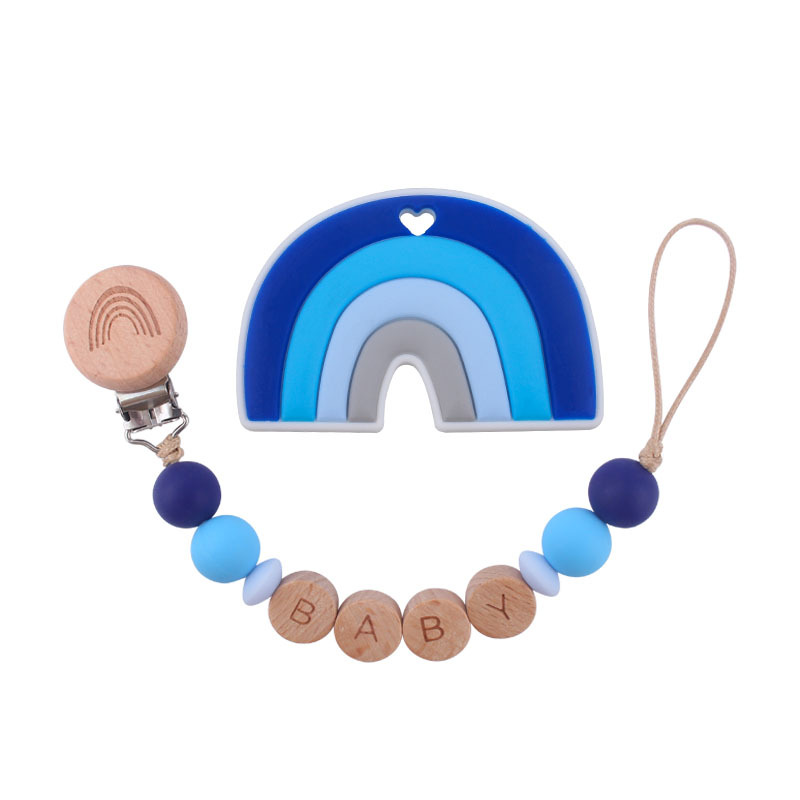 Nuevo bebé Arco Iris haya clip chupete Cadena de dibujos animados Arco Iris silicona mordedor molar juguete