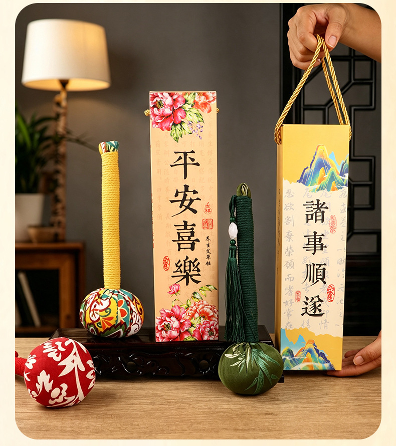 Mugwort Herbal Hammer Ai Cao Hammer Handmade Massage Stick Gift Box Set 26cm Chinese Wellness Gift in use