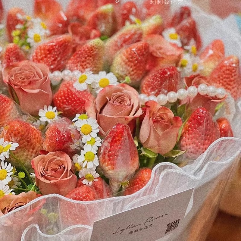 Paquete de material de fresa bocadillos ramo de frutas fijo base floral bola de regalo al por mayor diy florista suministros