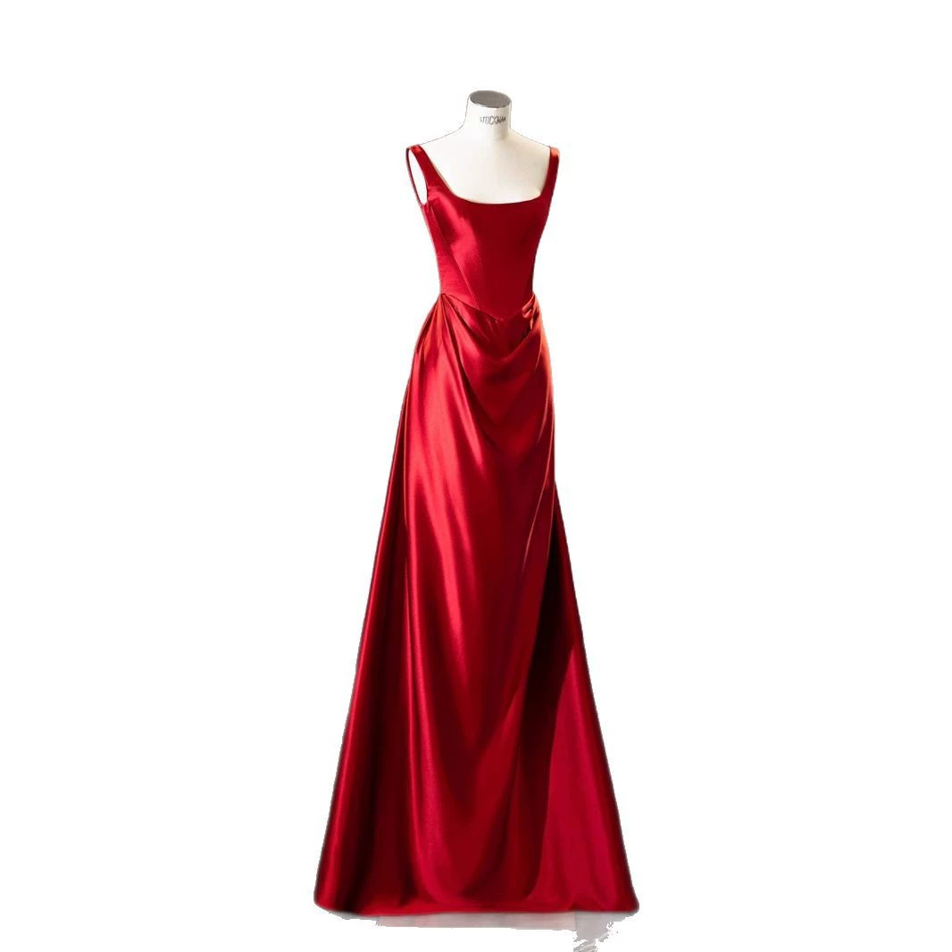 Evening dress for bride, burgundy fashionable brace, "fish tail" cut