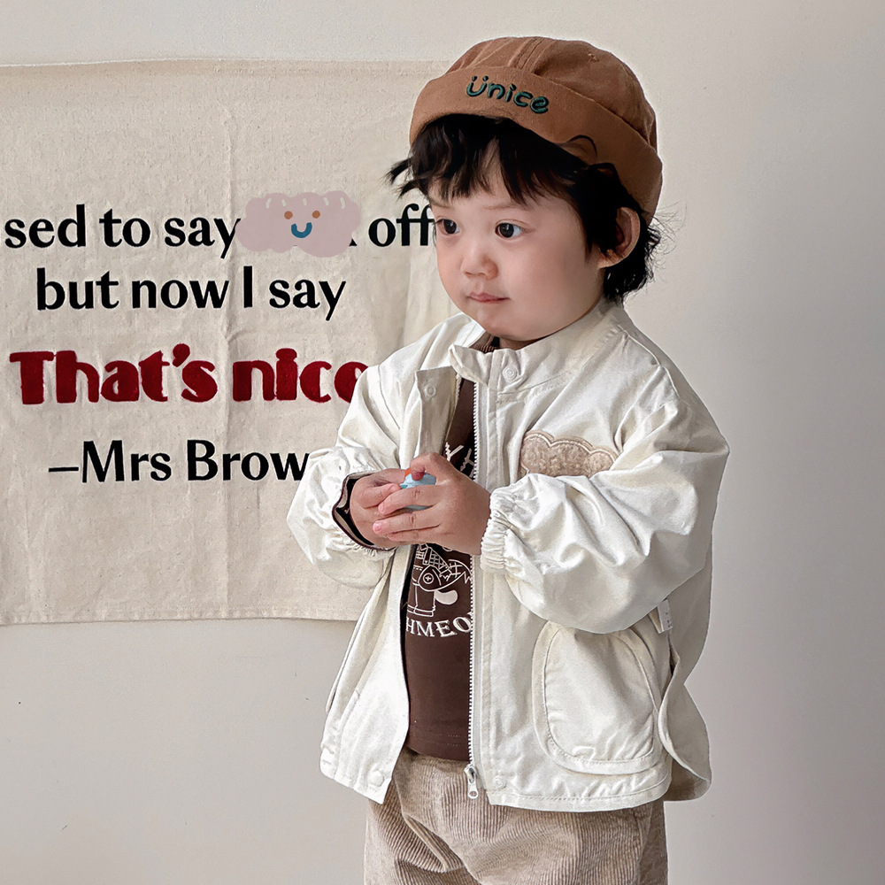 Chaqueta de perfil de oso de dibujos animados para niños coreanos, chaqueta de estilo occidental, ropa de primavera y otoño de algodón para niños y niños de moda