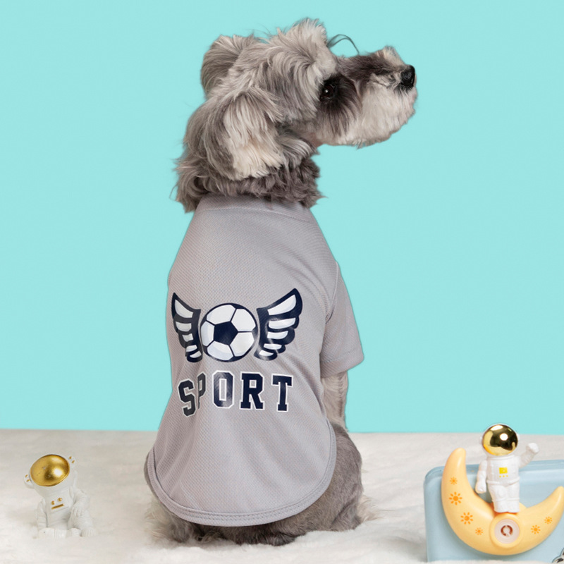 Primavera y verano nuevo estilo mascota gato perro ropa chaleco agujero camiseta transpirable pequeño y mediano peluche bichon perro ropa al por mayor