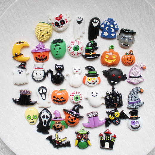 Halloween Vampire Pumpkin Bat Resin Accessories DIY Hairpin Hair Hoop Ring Keychain Pendant Material