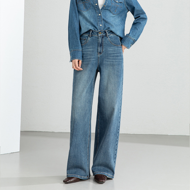 Xingge Wide-Leg Jeans for Women 2026 Autumn New High-Waisted Petite Denim Color Slimming Drapey Straight Pants