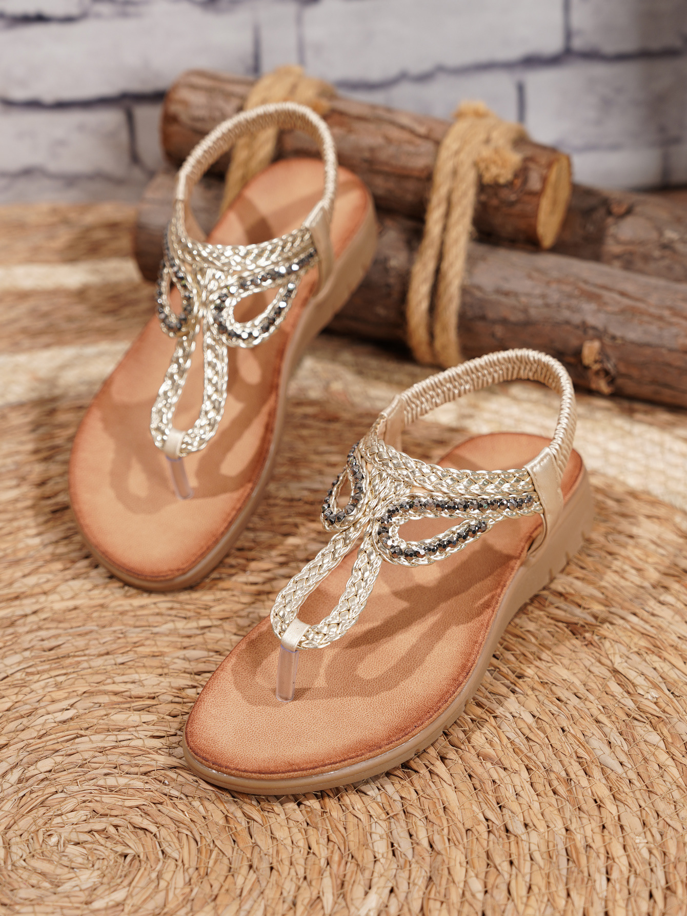 Böhmische Damen Sandalen Mit Strasssteinen Für Den Sommer Strand_voghion.com