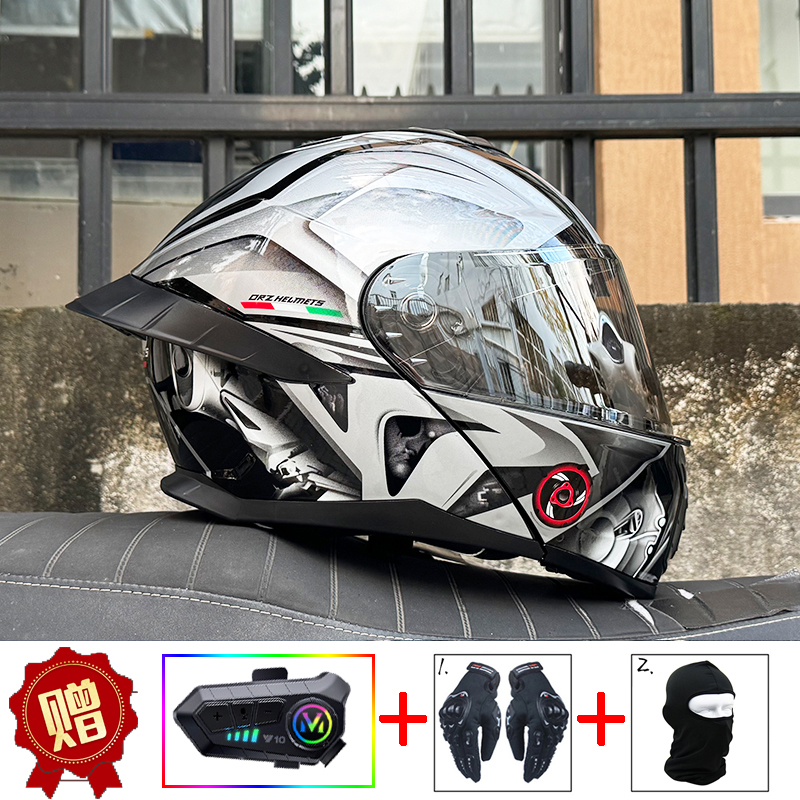 Universal Orz Motorcycle Helmet Bluetooth Dual Lens Full Face (Auto Parts and Accessories) - m-matte-black-transparent-y10-bluetooth-hard-mic