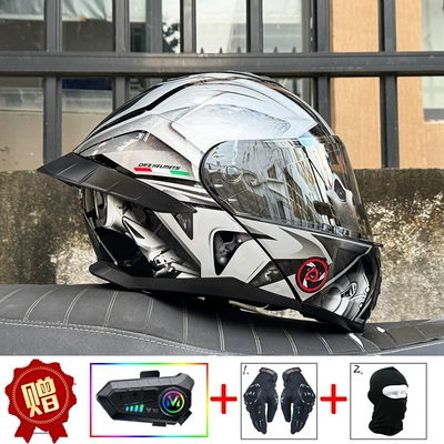 New 3C Certified Orz Motorcycle Helmet for Men and Women Bluetooth Revealed Helmet Double Lens Motorcycle Brigade Full Helmet for All Seasons