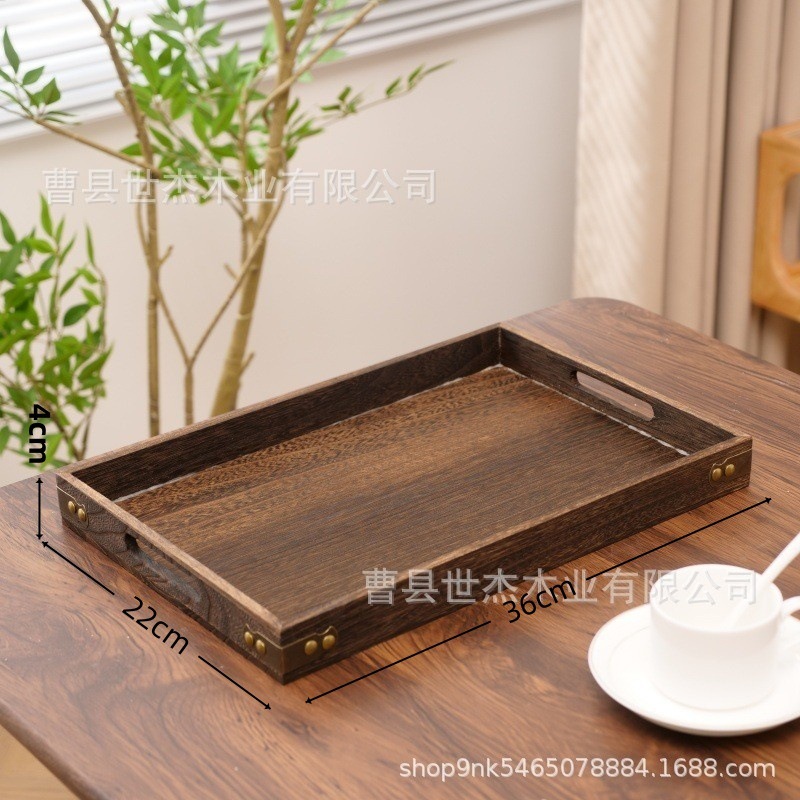 現物レトロ木製焼き色茶皿家庭用カンフー茶道収納トレーデスクトップコップ整理木トレー|undefined