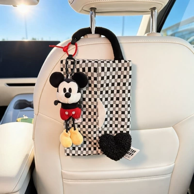 Car tissue box/set Goofy Car Tissue Box - authentic-limited-edition-mickey-black-and-white-checkered-tissue-hanging-bag
