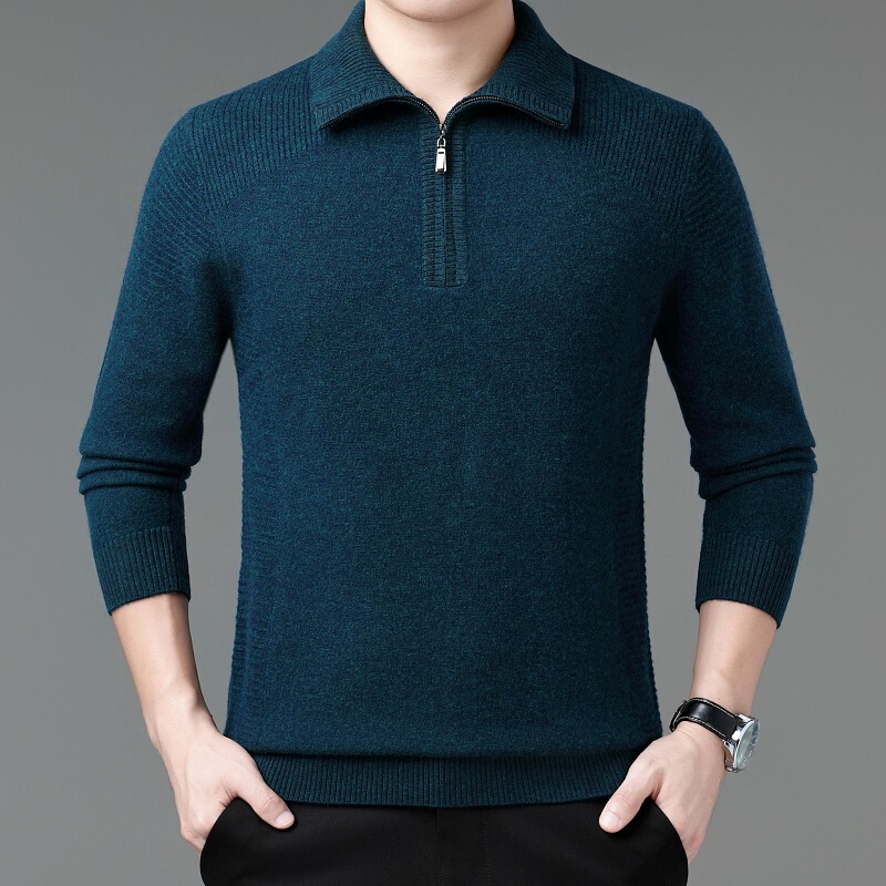 Brand Men's Pure Cashmere 2024 Winter Warm Half-turtleneck Zipper Men's Knitwear All-match Men's Sweater