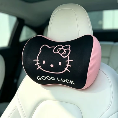 Car cushion headrest neck pillow, cute cartoon female car interior cushion, memory foam lumbar support pillow, waist cushion (Waist support) - pointed-hat-kitten-headrest-one-piece