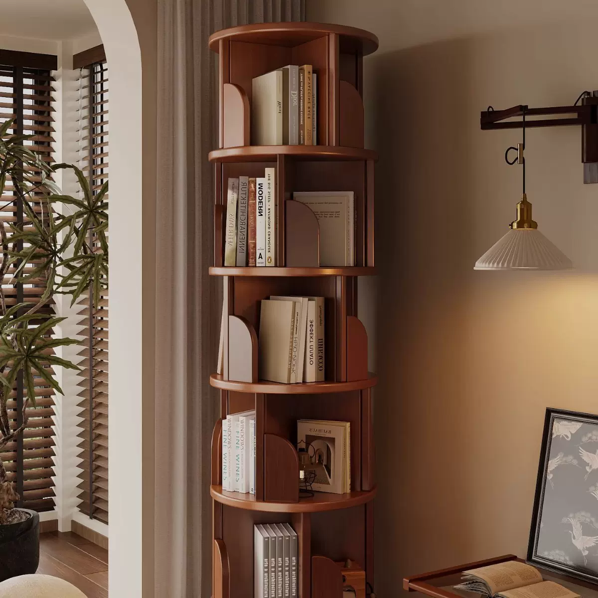 厂家直销旋转书架落地置物架收纳儿童学生客厅家用转角窄书柜收纳