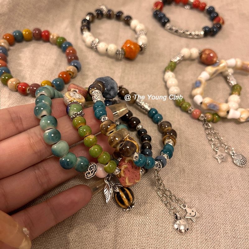 Handmade New Chinese-Style Ethnic Ceramic Bracelet for Women, National Style Jewelry, Beaded Bracelet, New Summer Model