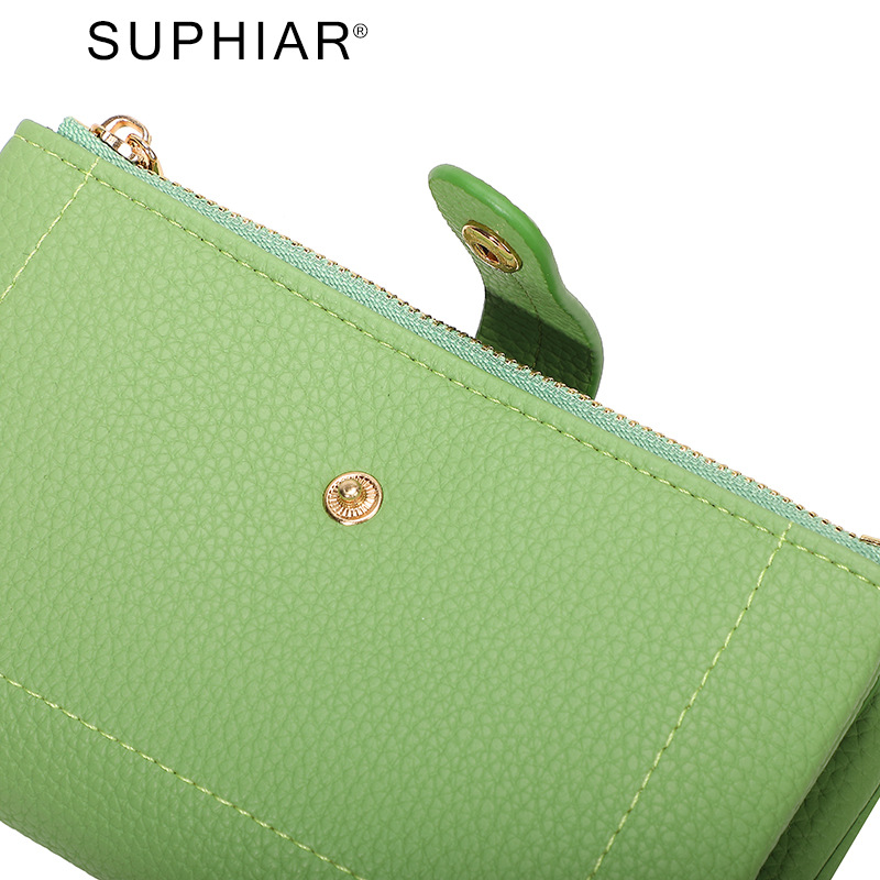 Monedero de mano para mujer japonesa de longitud media, monedero con doble cremallera, billetera transfronteriza de tres pliegues de gran capacidad con múltiples tarjetas