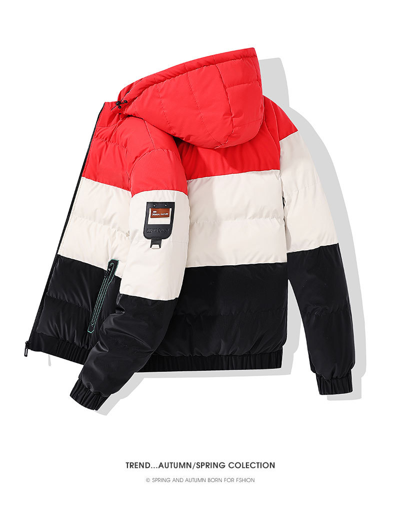 Men's Clothing Boys' Winter Thickened Hooded Baseball Jacket, Teenage Youth Coats With Fleece Lining, Zipper Closure, Short Waist Design (Khaki/Red)_voghion.com