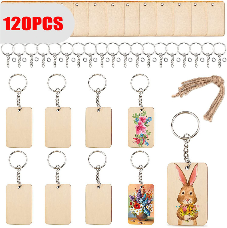 木製の空白の長方形のキーは木製の工芸品のDIY子供のかばんの装飾のペンダントの携帯セットを掛けます。|undefined