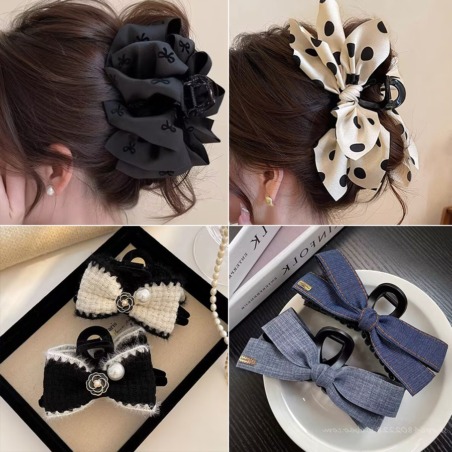 high-grade rhinestone oversized bow flower hairpin female temperament updo hair claw headdress back of head shark half tie